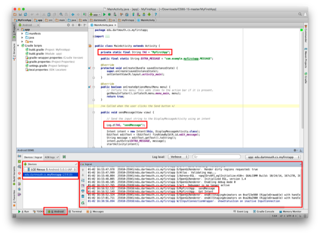 print to log android studio